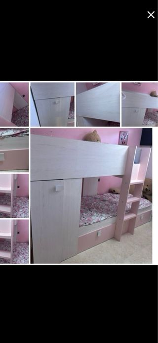 Cama tren con armario y cajones y dos colchones