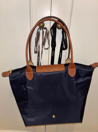 Bolso Longchamp Pliage Azul Marino Piel Marrón - L