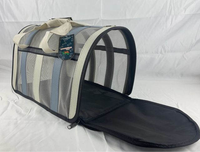 Bolso Transporte Mascotas Malla Beige/Azul
