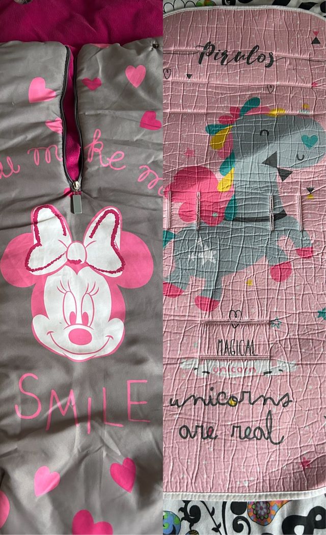 Saco silla bebé Minnie y Unicornio Pirulos