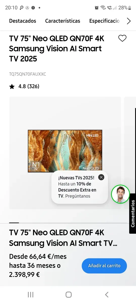 TV Samsung Neo QLED 75 QN70F 4K