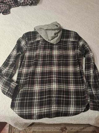 Camisa franela cuadros gris y negro T16