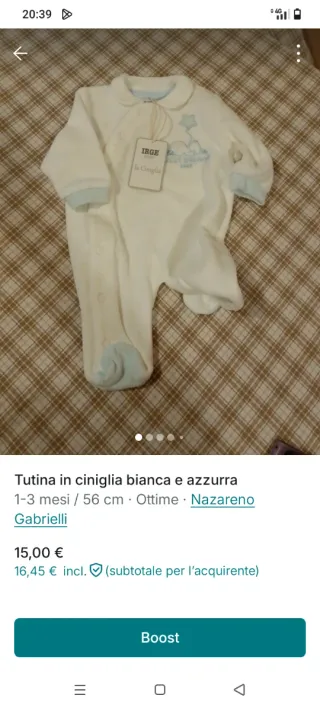 Tutina ciniglia bianca e azzurra 1-3 mesi