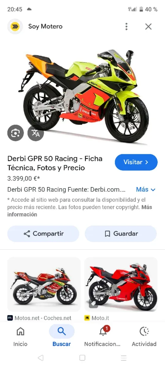 Guardabarros delantero Derbi GPR 49cc