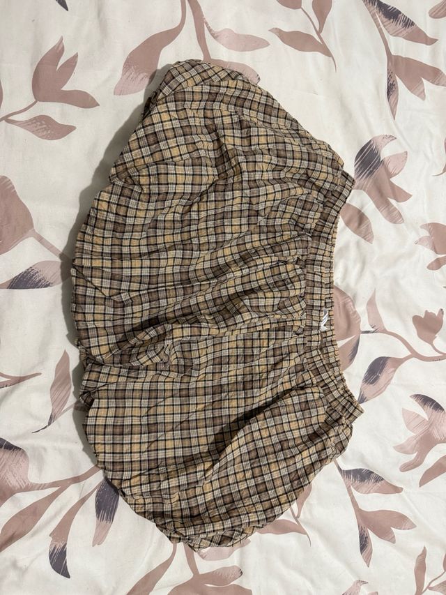 Falda globo cuadros beige y marrón