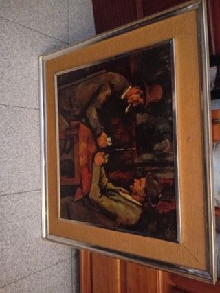 Cuadro antiguo hombres fumando, apostando cartas