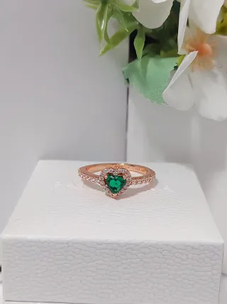 Anillo Pandora Corazón Verde Oro Rosa