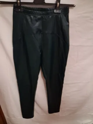 Leggings effetto pelle verde scuro