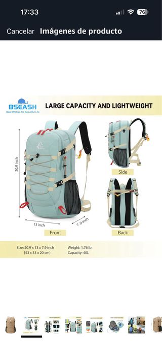 Mochila Bseash 40L caqui senderismo / viaje 