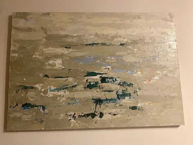 Cuadro abstracto beige y verde