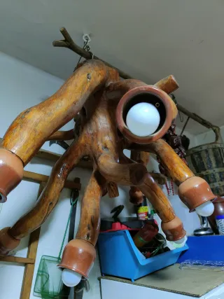 Lámpara artesanal madera (cepa de sabina )terracot