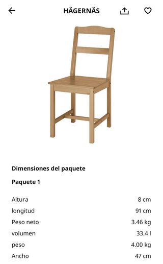 4 sillas de madera Ikea nuevas. Mitad del precio
