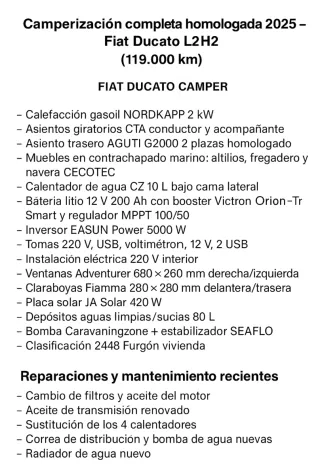 FIAT Ducato 2018 - L2 H2 Camperizacion 2025 -