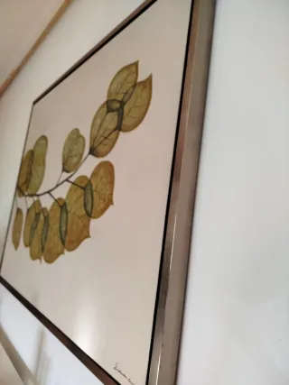 Cuadro pintado a mano hojas doradas