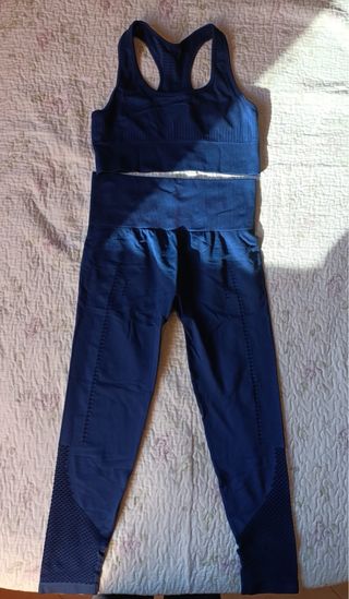 Completo sportivo top e leggings blu taglia M