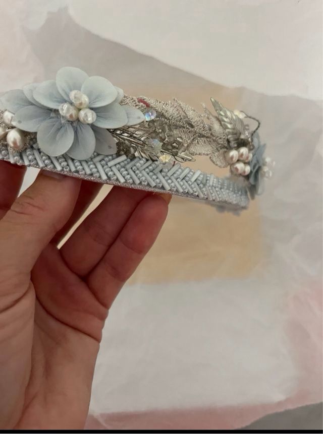 Diadema Comunión Flores y Perlas