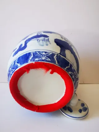 Jarrón Chino Tibor Porcelana Azul y Blanco