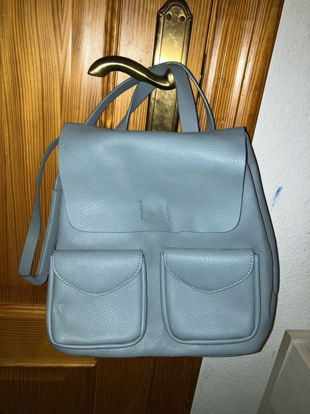 Mochila bolso azul gris con dos asas
