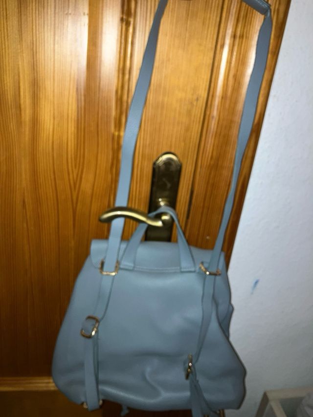 Mochila bolso azul gris con dos asas