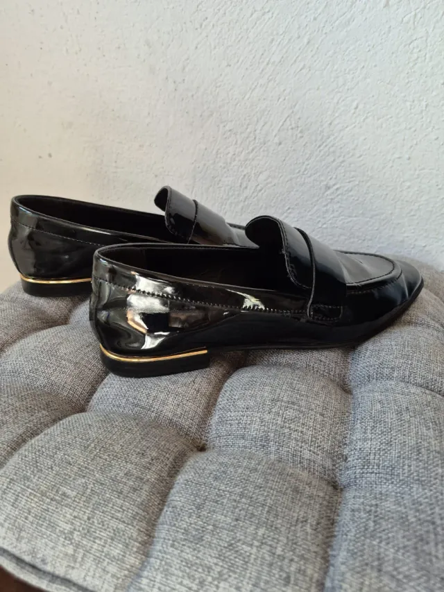 Mocasines Mango Negros Charol Mujer