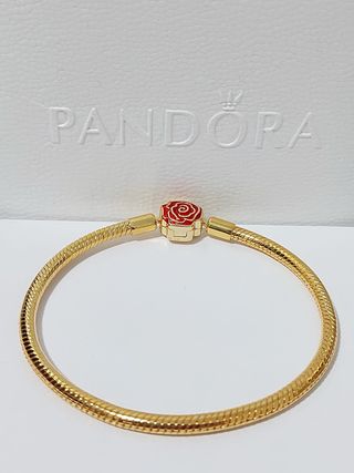 Pulsera Pandora dorada Flor Roja