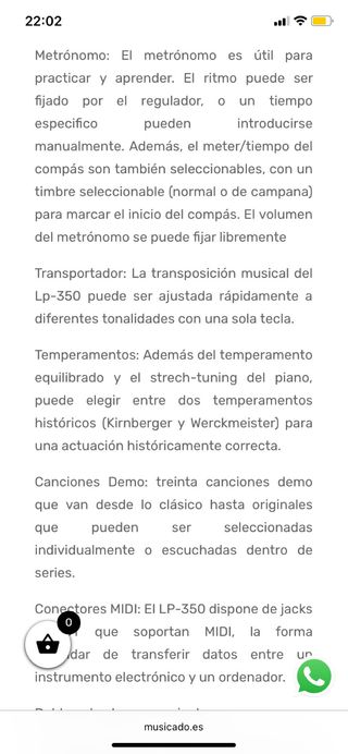 Piano Digital Korg LP-350 Blanco