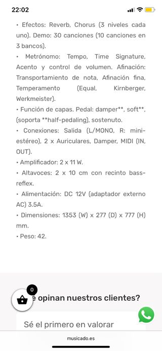 Piano Digital Korg LP-350 Blanco