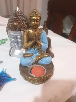 Buda Portavelas Dorado y Azul