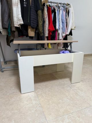 Mesa de centro elevable madera y blanca