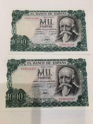 2 Billetes 1000 Pesetas 1971 Pareja Correlativa SC