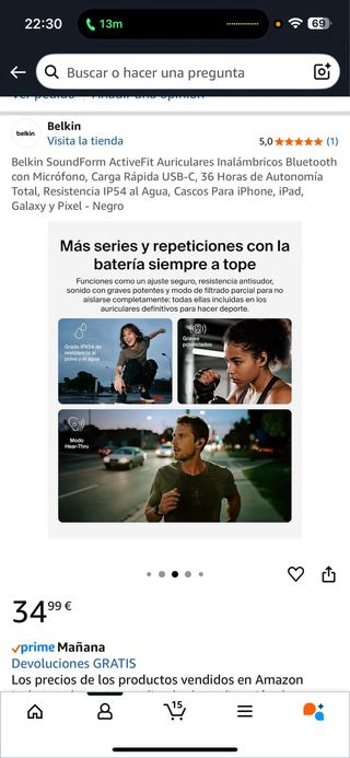 Belkin SoundForm ActiveFit Auriculares Inalámbrico