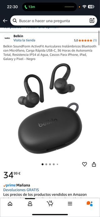 Belkin SoundForm ActiveFit Auriculares Inalámbrico