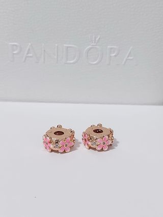 2 Charms Pandora Flores Rosas y Circonitas