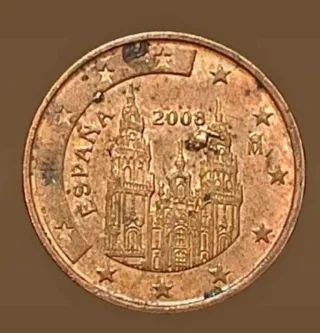 MONEDA 1 CÉNTIMO ESPAÑA.2008.ERROR EXCESO METAL.