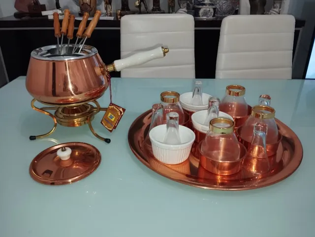 Juego completo de fondue de cobre nuevo