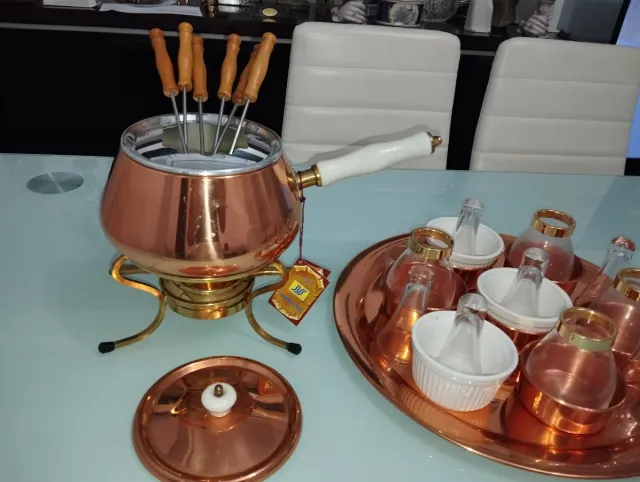Juego completo de fondue de cobre nuevo