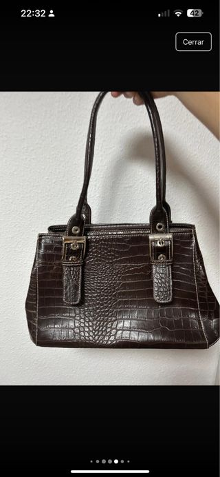 Bolso de cuero marrón efecto cocodrilo