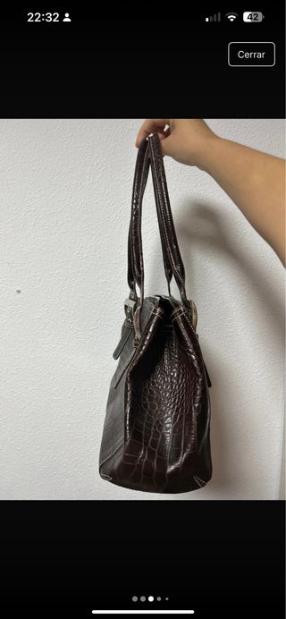Bolso de cuero marrón efecto cocodrilo