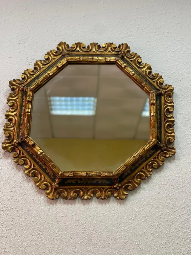 Espejo antiguo octogonal dorado