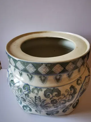 Jarrón Chino Porcelana Azul y Blanco