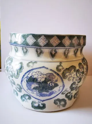 Jarrón Chino Porcelana Azul y Blanco