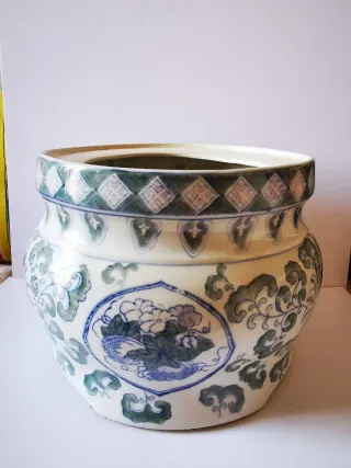 Jarrón Chino Porcelana Azul y Blanco