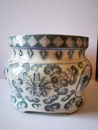 Jarrón Chino Porcelana Azul y Blanco