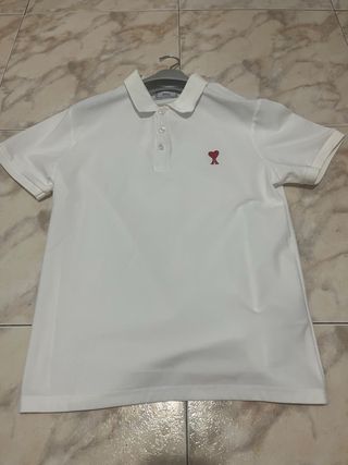 Polo Ami Paris Blanco Corazón Rojo