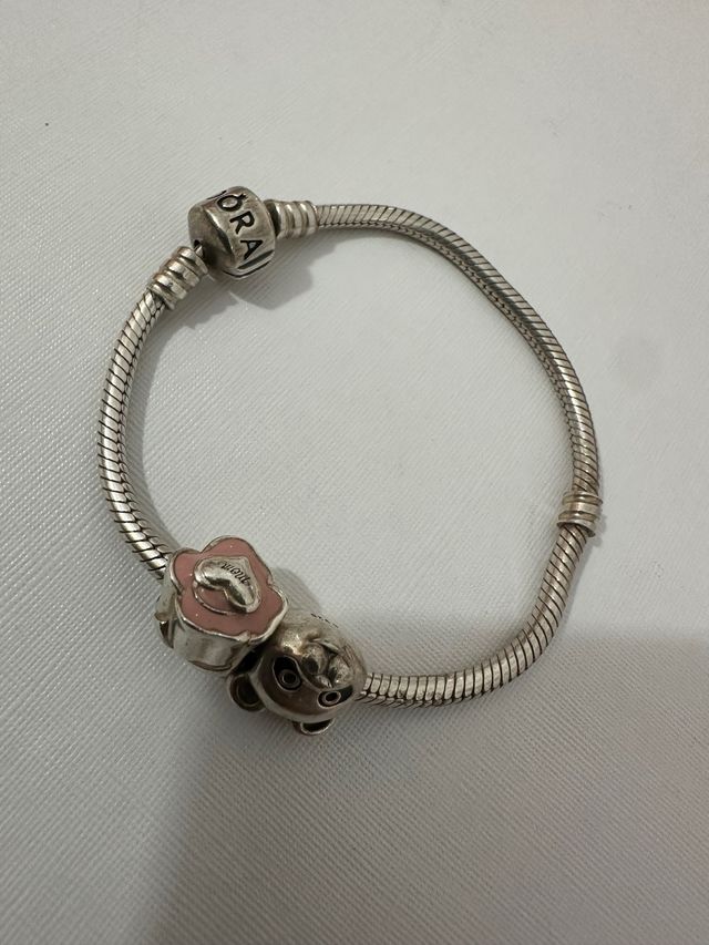 Pulsera Pandora Oso Panda y Flor Rosa