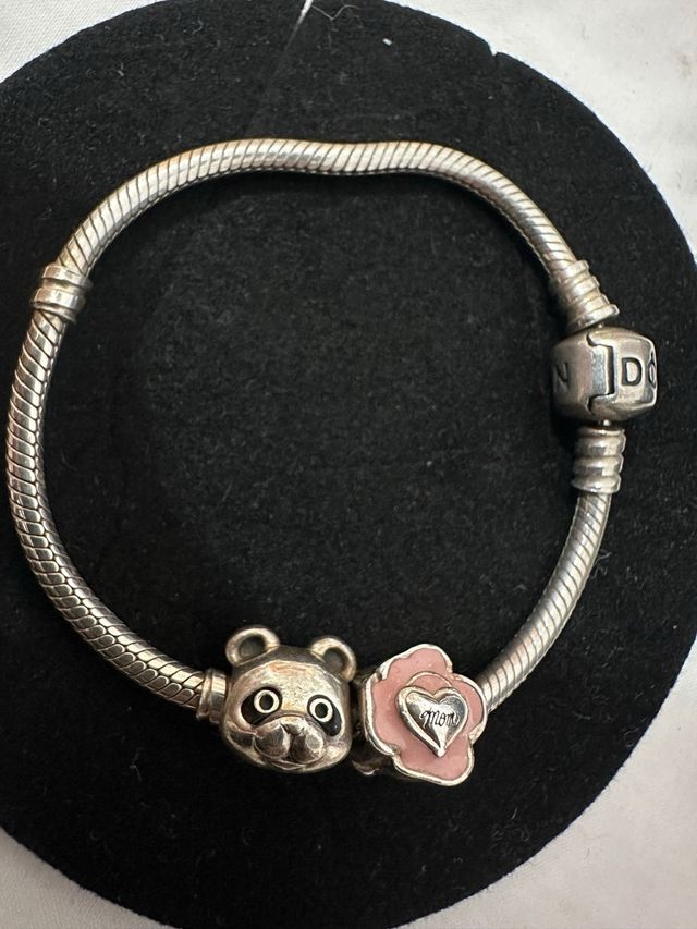 Pulsera Pandora Oso Panda y Flor Rosa