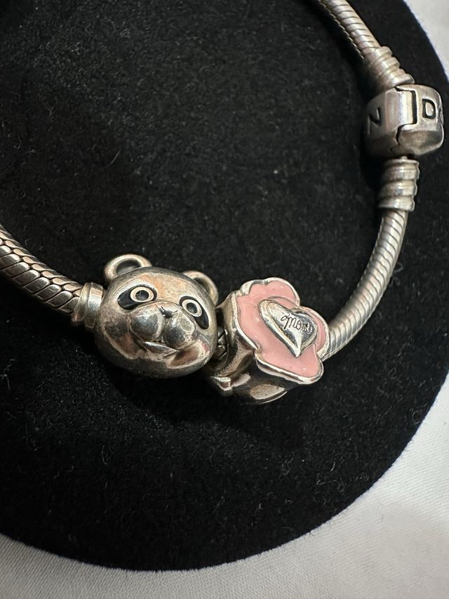 Pulsera Pandora Oso Panda y Flor Rosa