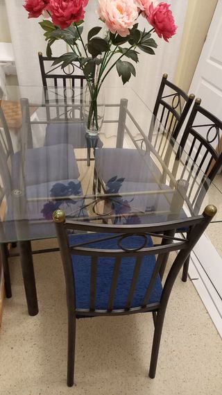 Mesa comedor cristal y 6 sillas