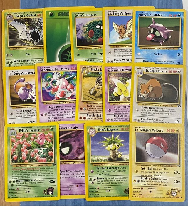 14 cartas pokémon GYM inglés SIN REPETIR