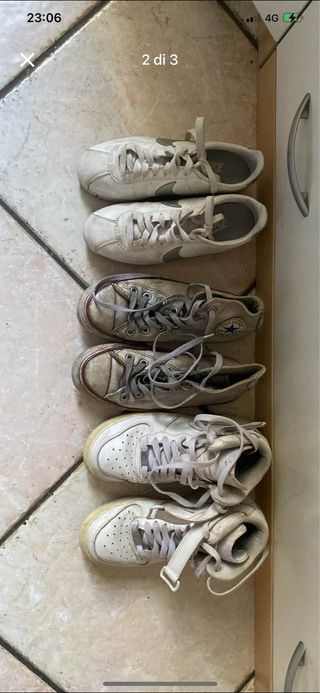 3 paia scarpe sneakers grigie e bianche